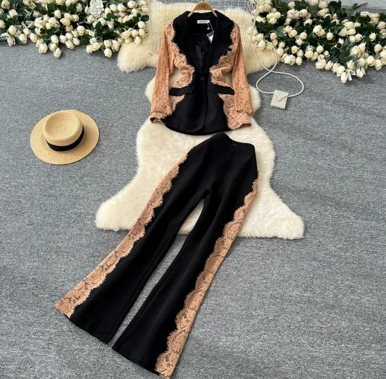 Maira Lace Panel Blazer Set