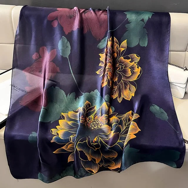 Blue nightingale printed silk scarf
