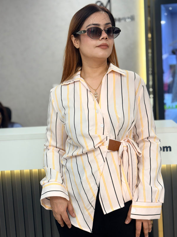 Striped Tie Waist Shirt