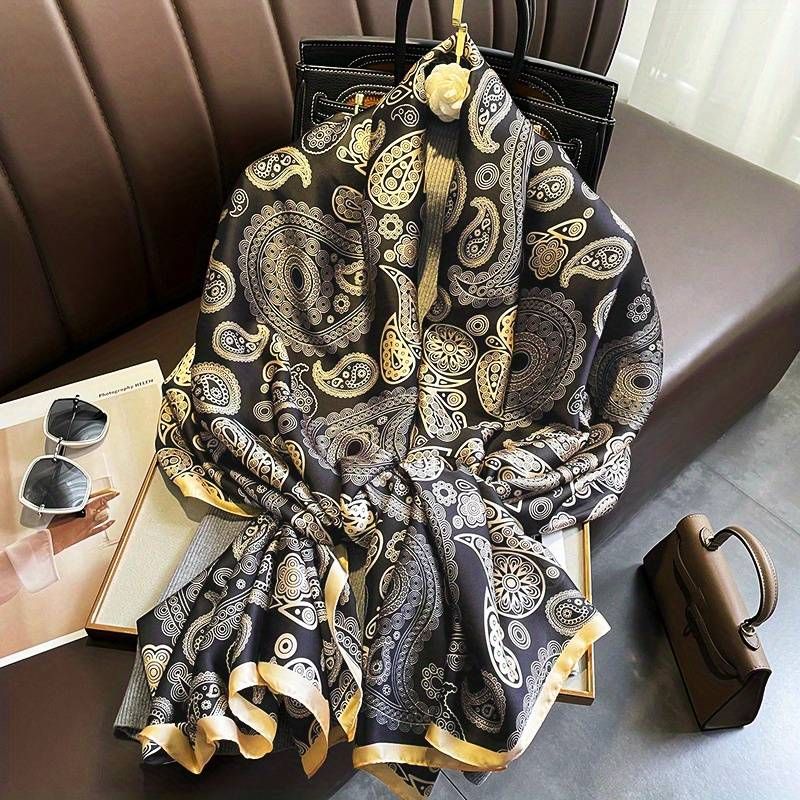 Black Gold Designer Printed Silk Scarf – Sanaff