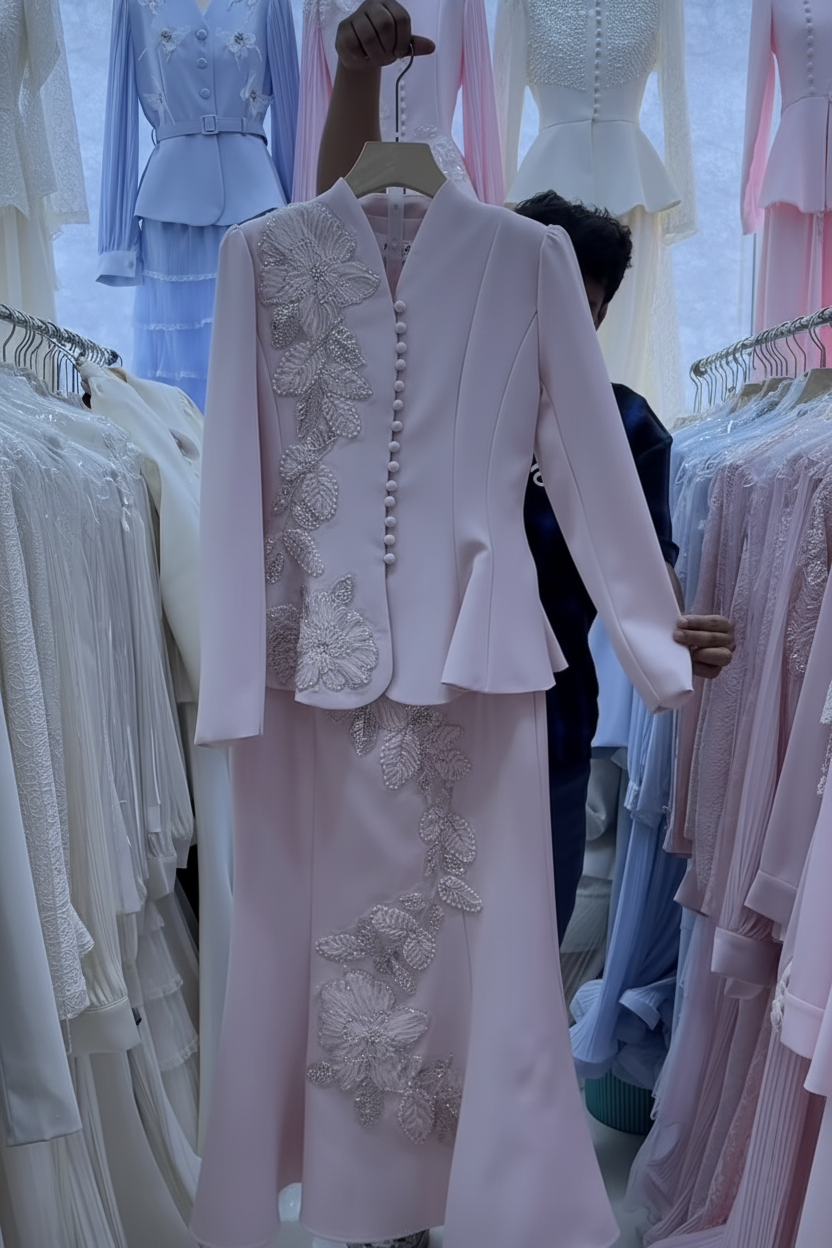 Ivory Élan Embroidered Peplum Skirt Set