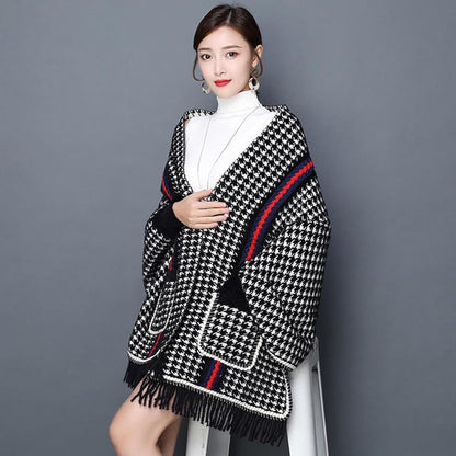 Houndstooth Luxe Fringe Cape
