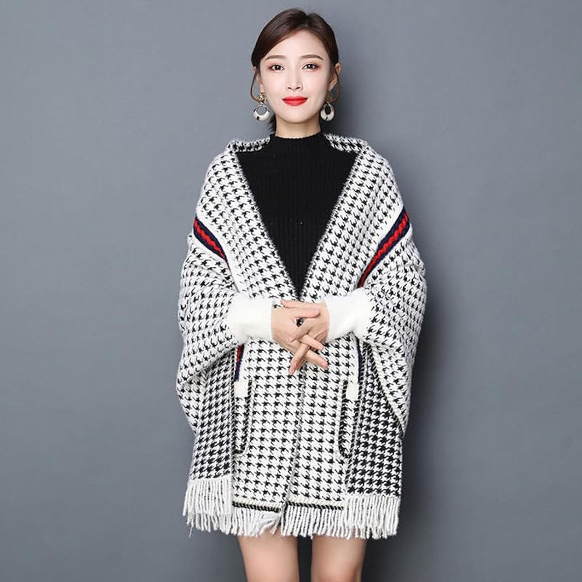 Houndstooth Luxe Fringe Cape