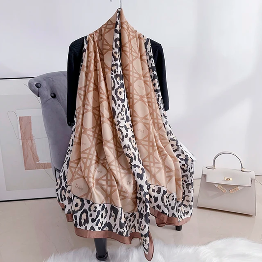 Brown D Animal Printed Silk Scarf