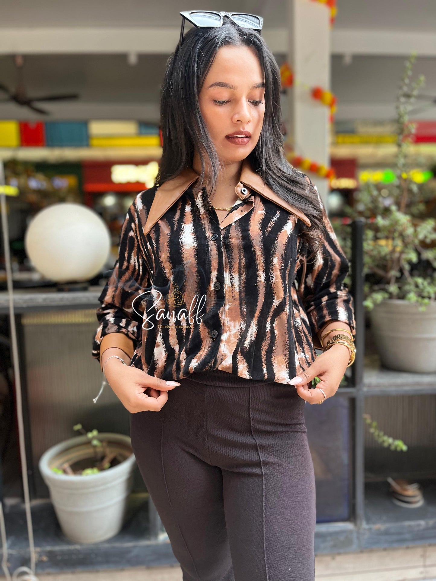 Zebra Printed Velvet Shirt