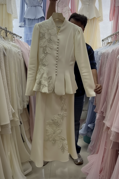 Ivory Élan Embroidered Peplum Skirt Set