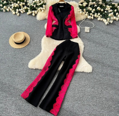 Maira Lace Panel Blazer Set