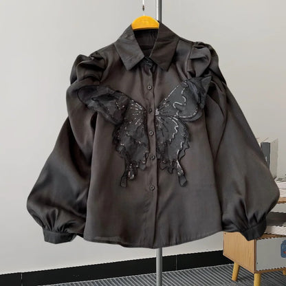 Retro Sweet Versatile Black Shirt