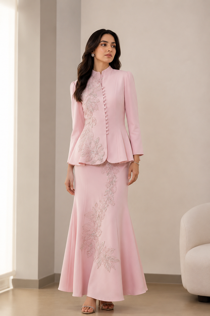 Ivory Élan Embroidered Peplum Skirt Set