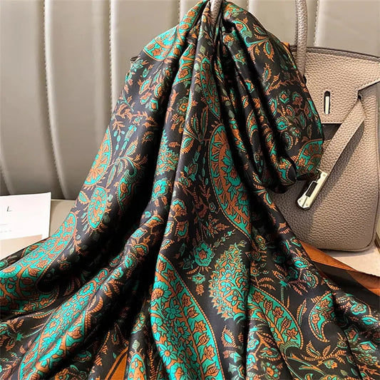 Black party wear printed silk scarf