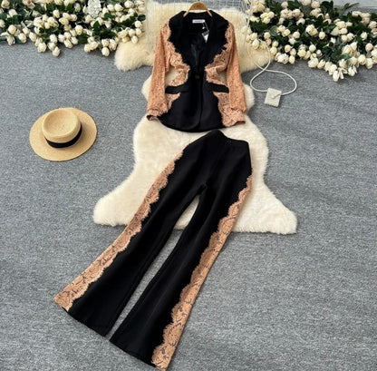 Maira Lace Panel Blazer Set