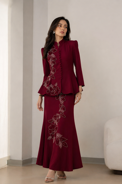 Ivory Élan Embroidered Peplum Skirt Set