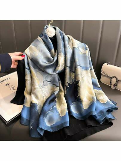 Blue printed silk scarf