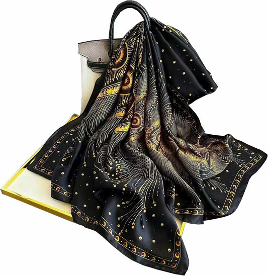 Black printed silk scarf