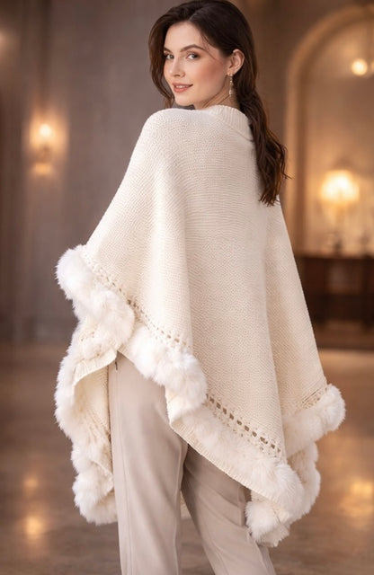 Ivory Whisper Faux Fur Knit Shawl