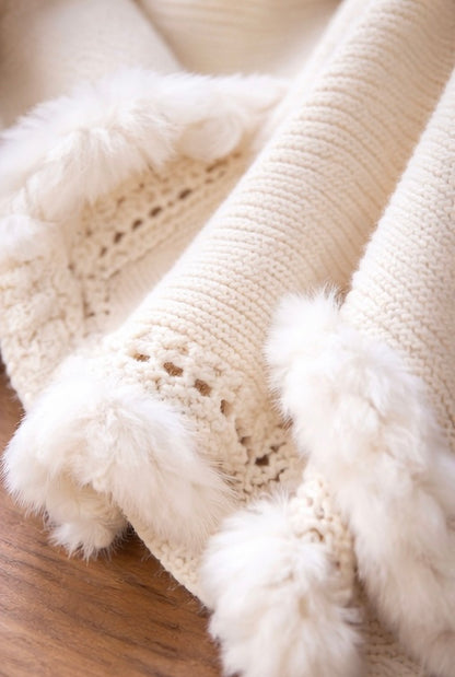 Ivory Whisper Faux Fur Knit Shawl