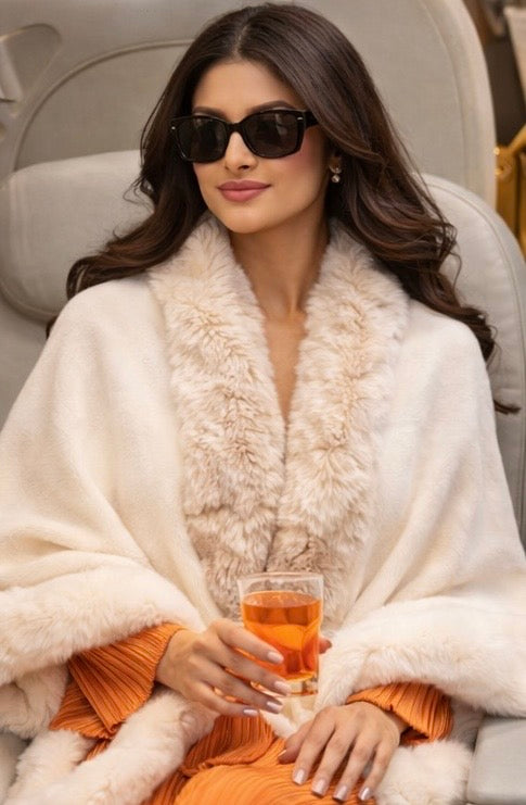 Luxury Faux Fur Cashmere Wool Shawl