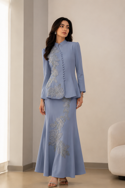Ivory Élan Embroidered Peplum Skirt Set