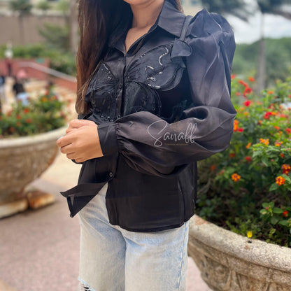 Retro Sweet Versatile Black Shirt