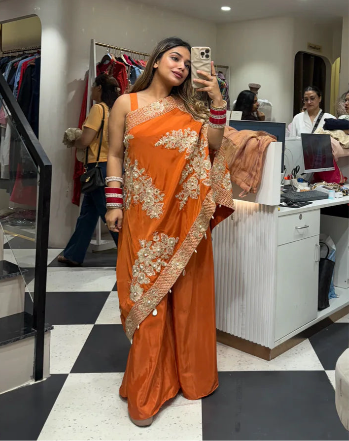 Terracotta Bloom Embroidered Cape Set