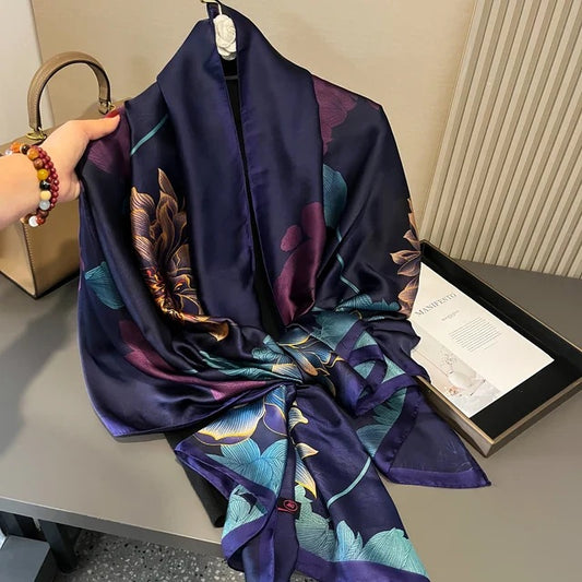 Blue nightingale printed silk scarf