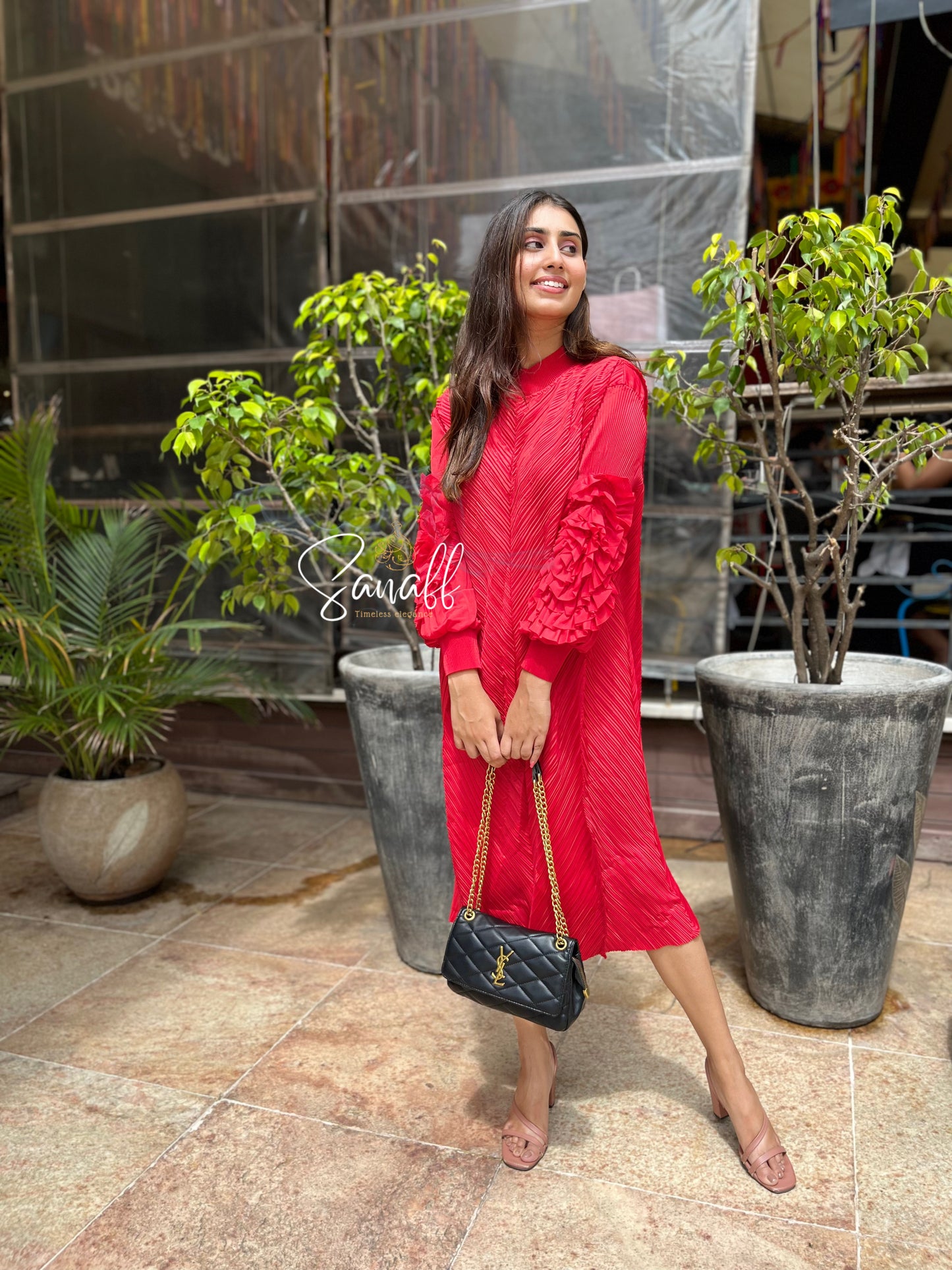 Magenta pleated dress