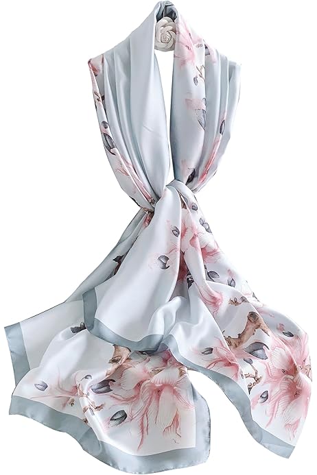Pink Floral printed silk scarf