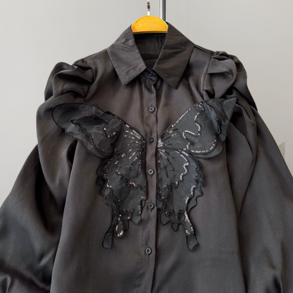 Retro Sweet Versatile Black Shirt
