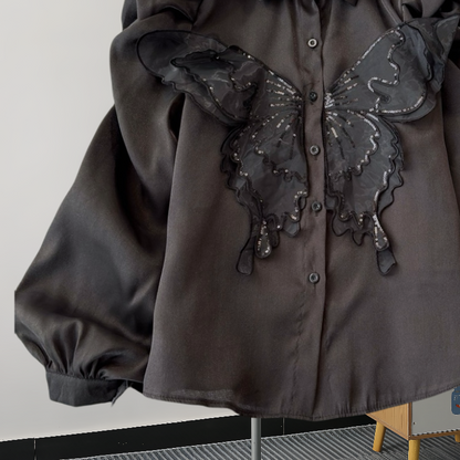 Retro Sweet Versatile Black Shirt