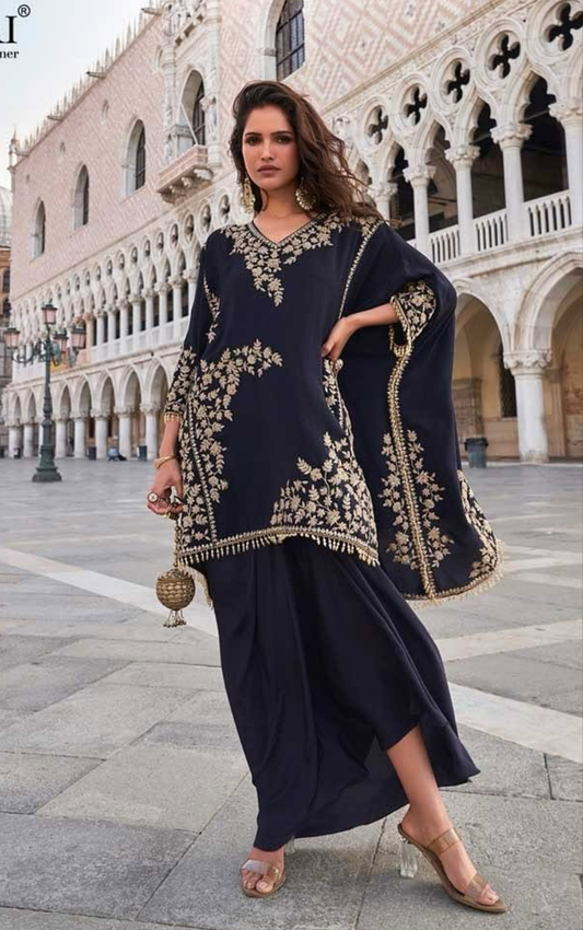 Noir Elegance Embroidered Cape