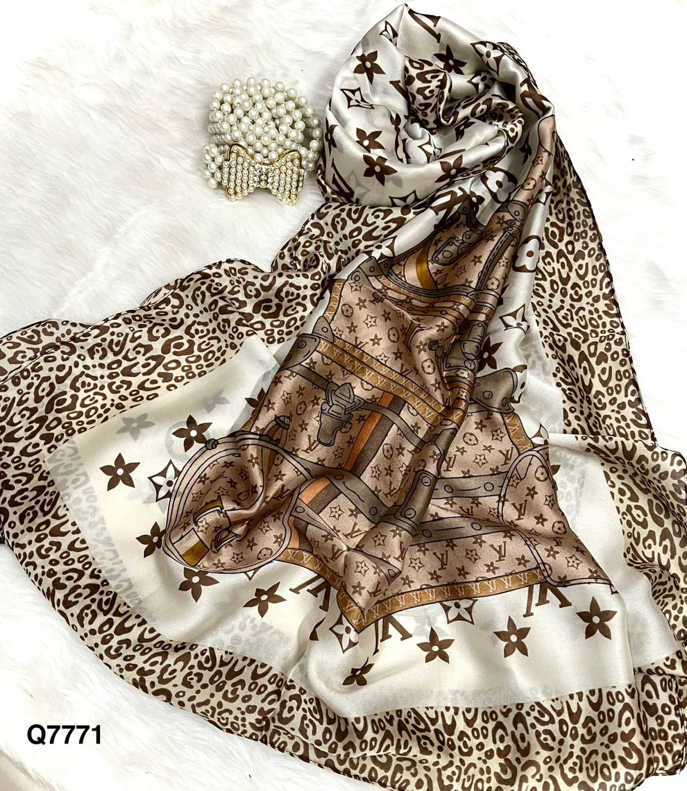 V animal printed silk scarf
