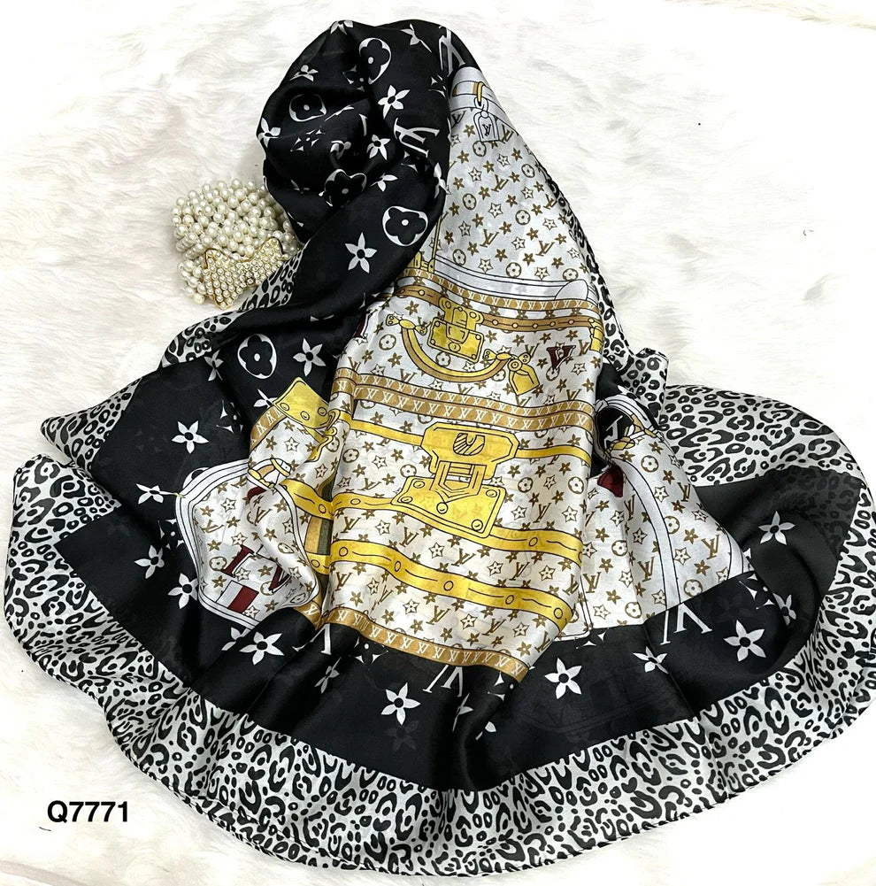 V animal printed silk scarf