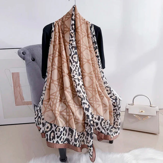 Brown D animal print silk scarf