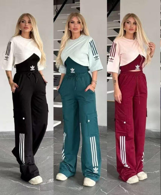 Contrast Panel Adidas-Inspired Co-ord Set