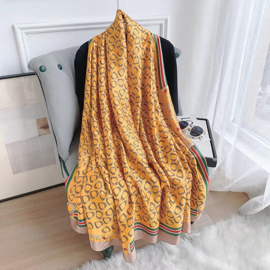 Yellow Printed Silk Scarf