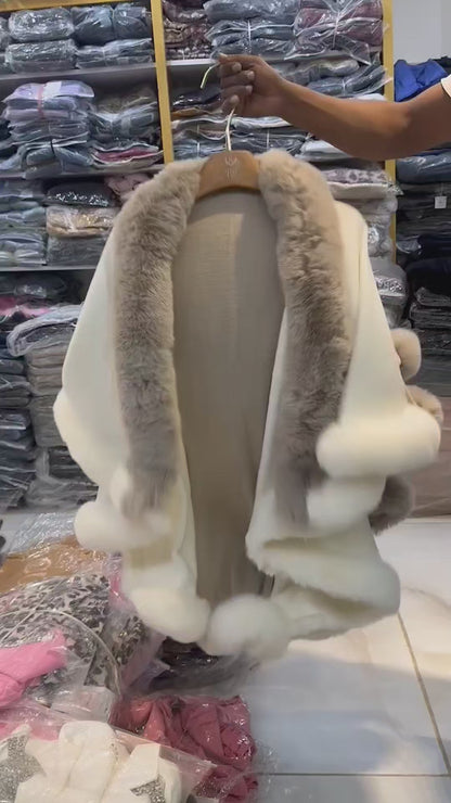 Luxury Faux Fur Cashmere Wool Shawl