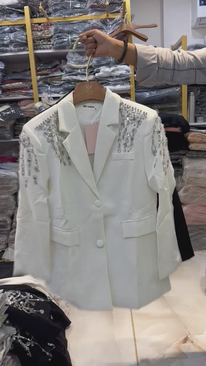 Diamond White Studded Blazer
