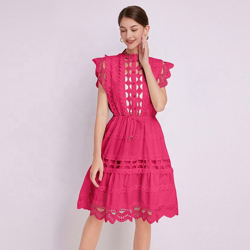 Elegant Lace Trimmed Hot Summer Dress