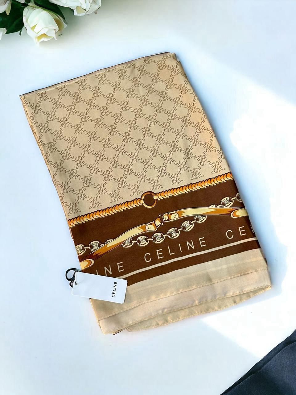 Luxury Brand Celine Gold Print Silk Scarf