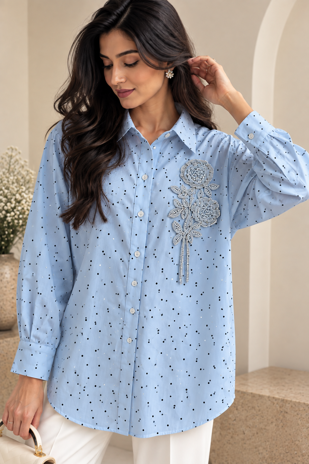 Rose Pearl Statement Shirt