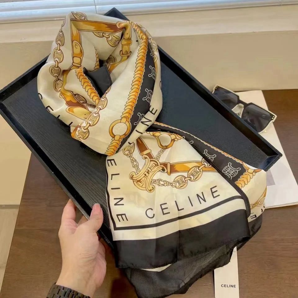 Luxury Brand Celine Black Print Silk Scarf