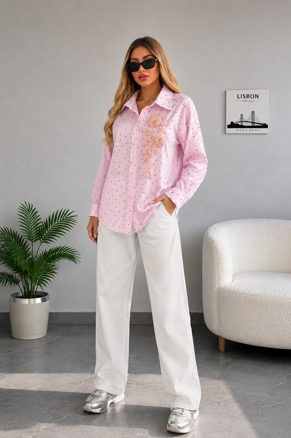 Luna Bloom Embellished Polka Shirt