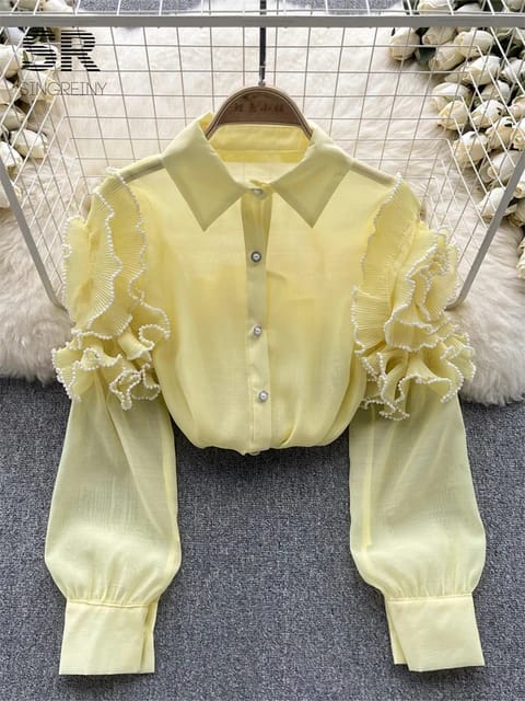 Pearl embellished Ruffle Shirt