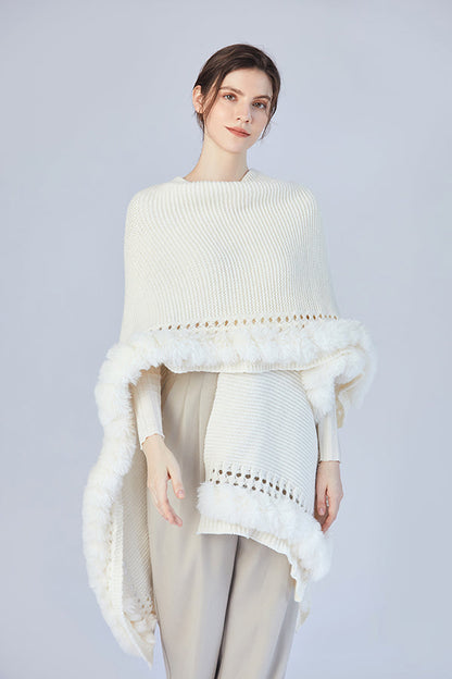 Ivory Whisper Faux Fur Knit Shawl