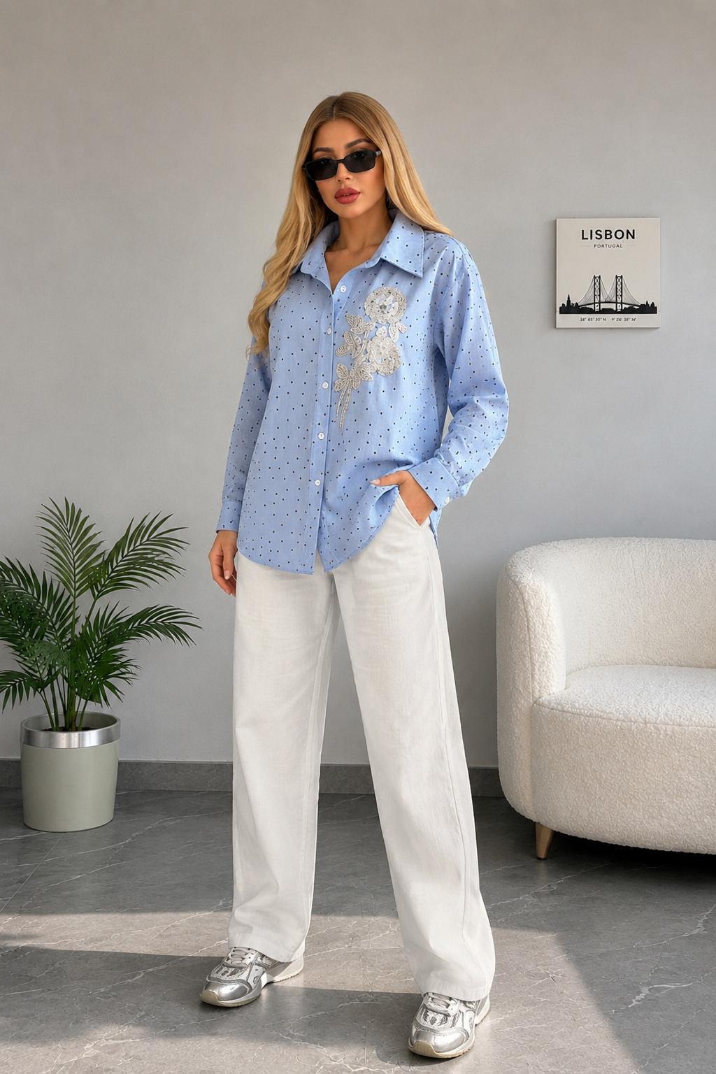 Luna Bloom Embellished Polka Shirt