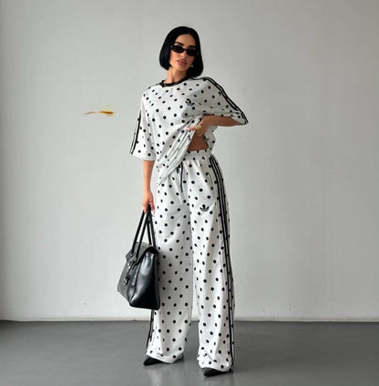 Luxe Polka Dot Wide-Leg Co-Ord Set