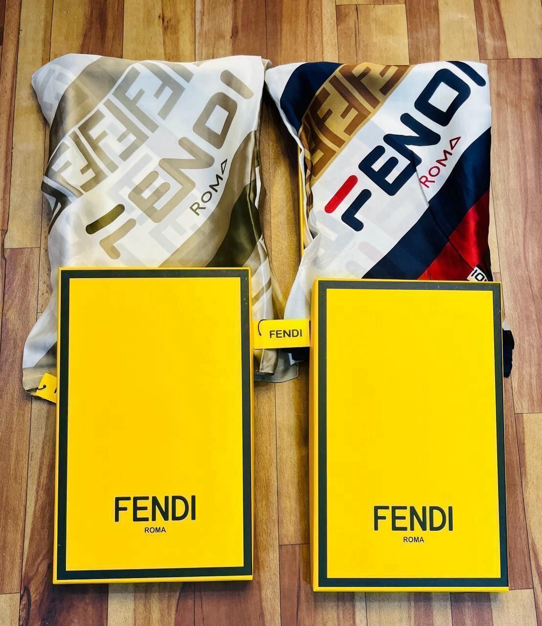 Luxury Brand Fendi Gold Print Silk Scarf