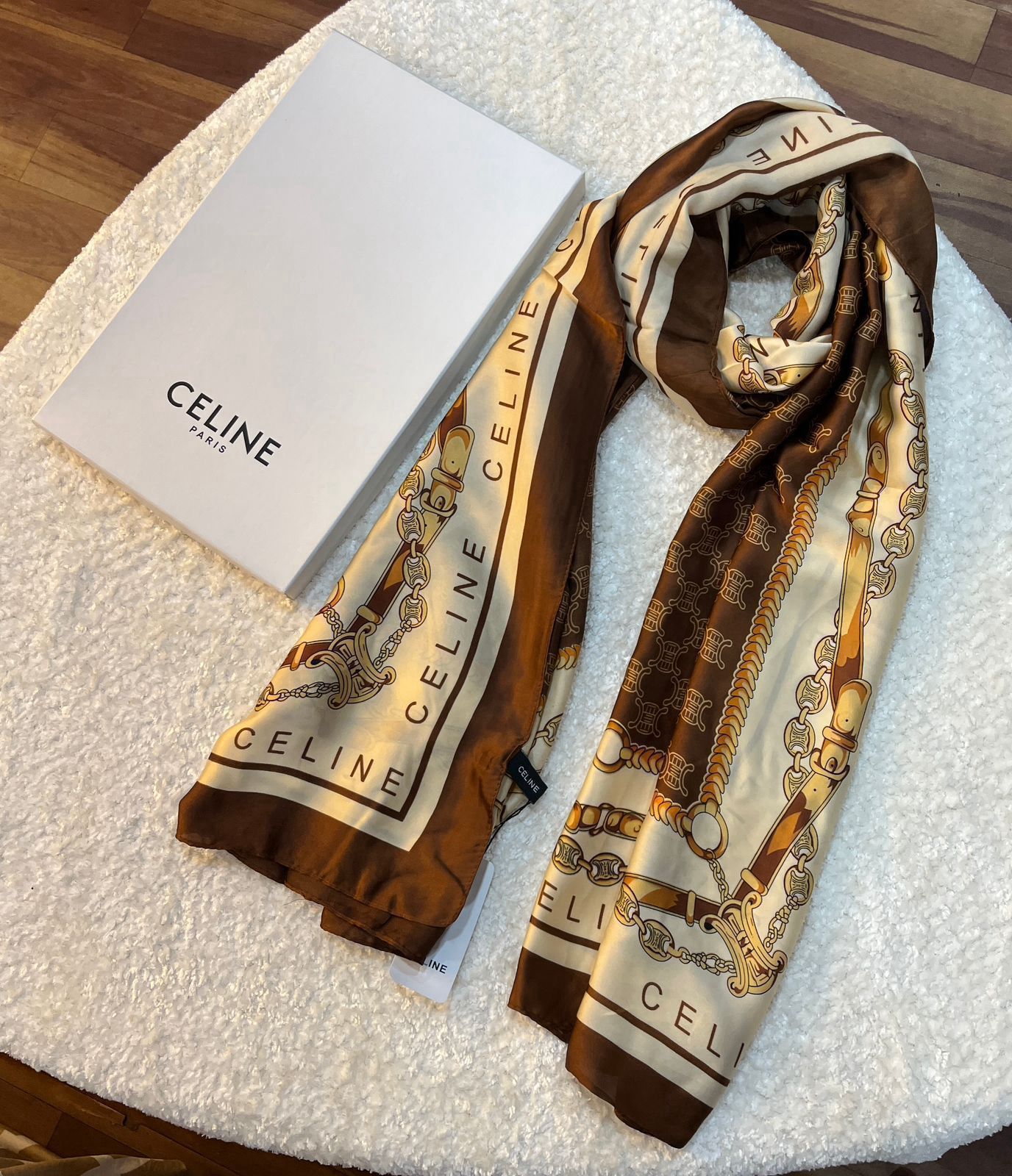 Luxury Brand Celine Bronze Print Silk Scarf