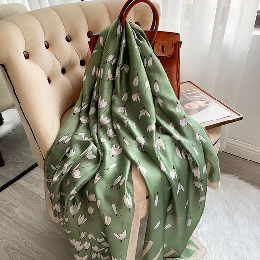 Green Lily Silk Scarf