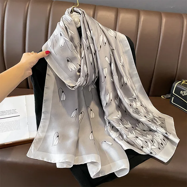 Silver Lily Silk Scarf